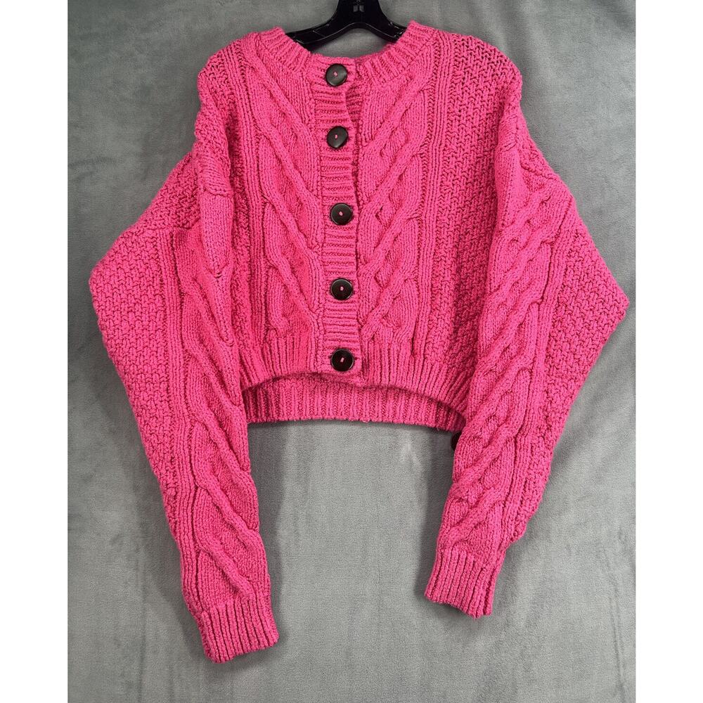 Free People Bonfire Cardi Cardigan Sweater Size Small Vacay Pink